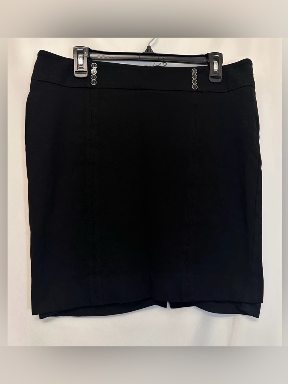 White House Black Market Black Pencil Skirt Button Detail Size 12